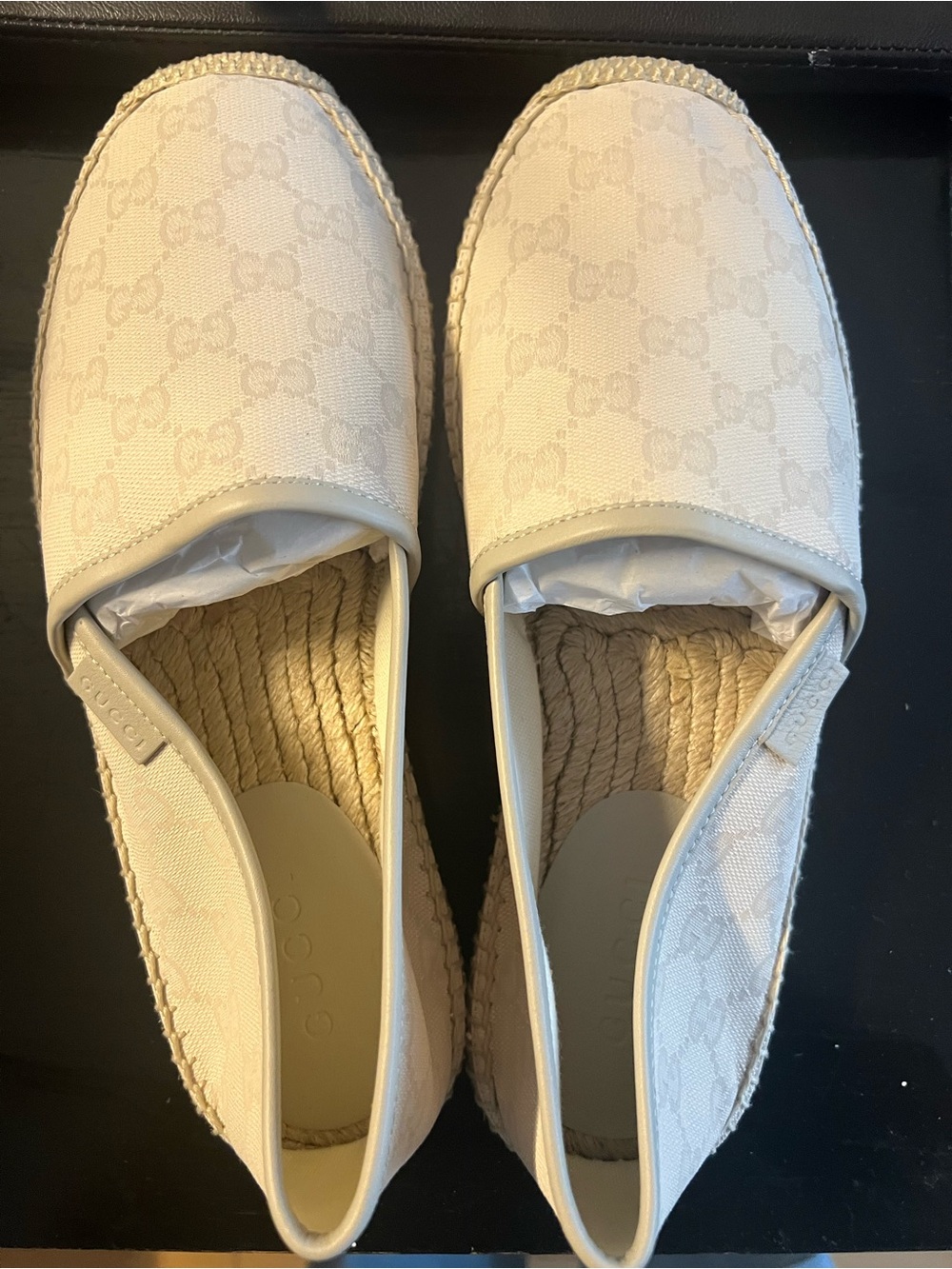 Gucci Women’s Cream Monogram Canvas Espadrille Slip-On